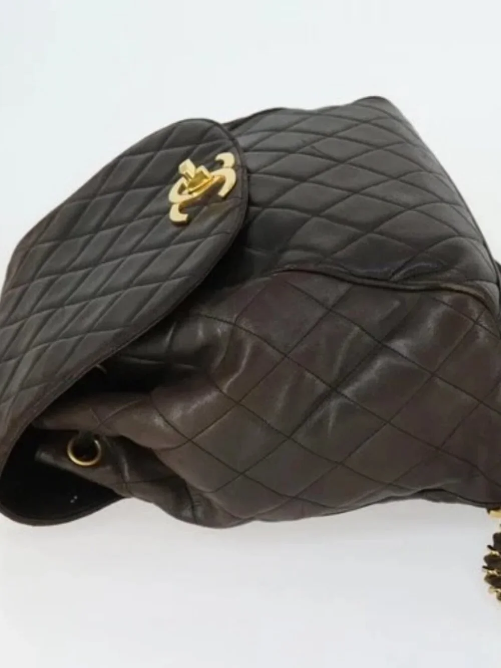 CHANEL Matelasse Backpack Lamb Skin Dark Brown Gold CC Auth ki6346